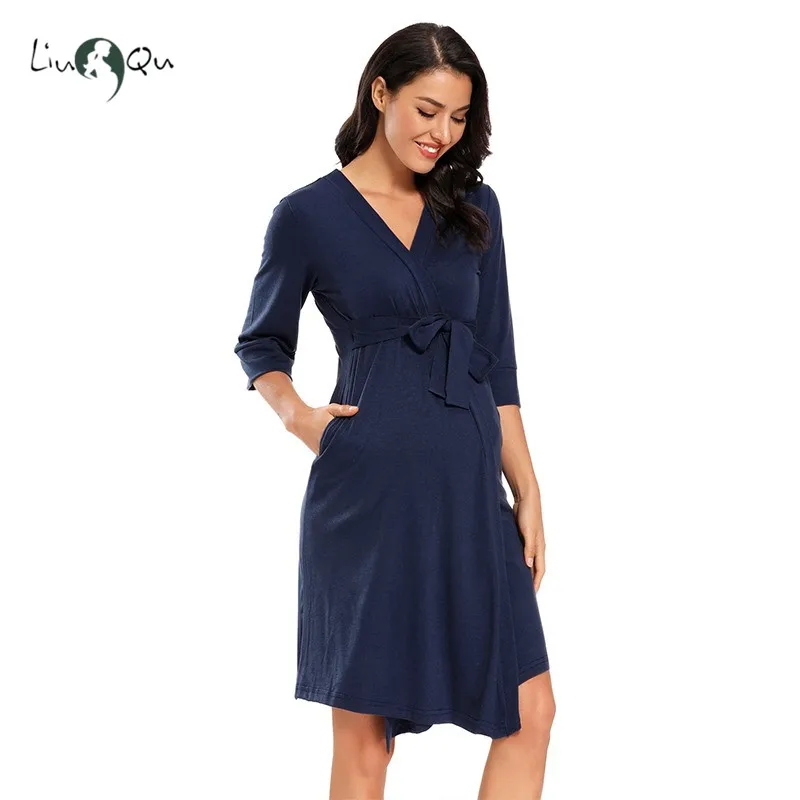 Liu /& Qu Women/’s Maternity Long Sleeve Nursing Top Cross V Neck Side Ruched Breastfeeding Shirt
