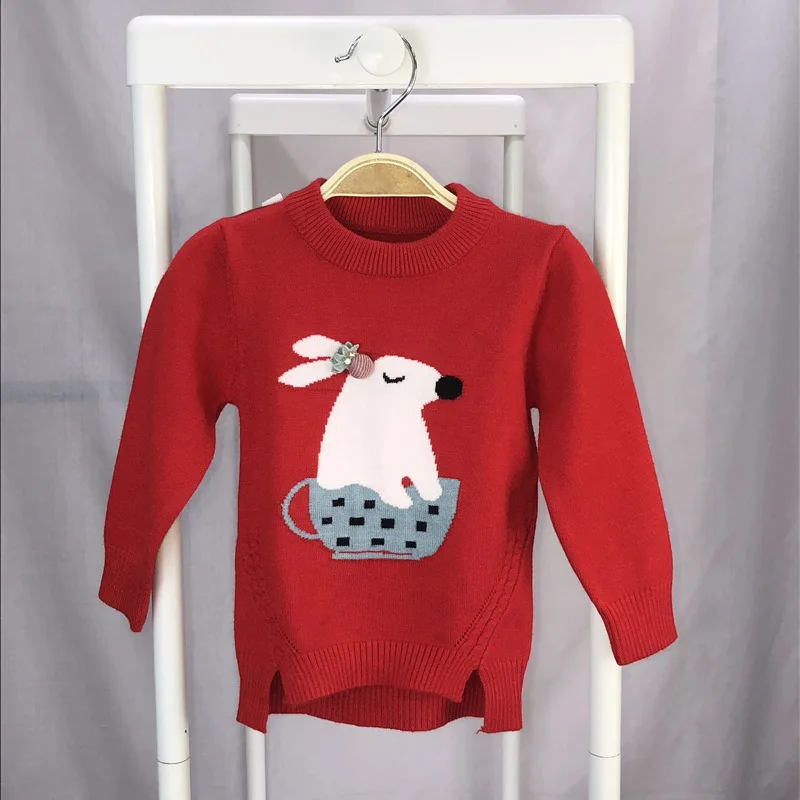 

Edge Pull Spring And Autumn New Style Child Knitted Crew Neck GIRL'S Sweater Rabbit Pullover Base Shirt Childrenswear Versatile