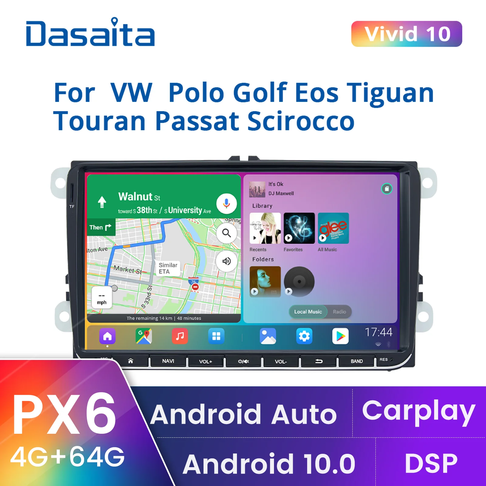 Dasaita For VW Jetta Passat Tiguan Polo Golf 5 6 Skoda Fabia EOS Rapid Car Radio 2 Din Android GPS Apple Carplay Auto | Автомобили и