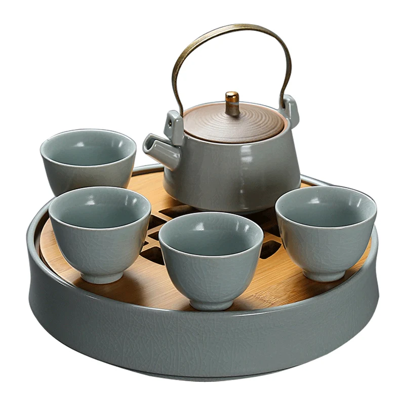 

Kungfu tea set 1 pot 4 cup ceramic crack teapot cup set travel bag office home ceramic tea tray Chinese tea ceremony etiquette