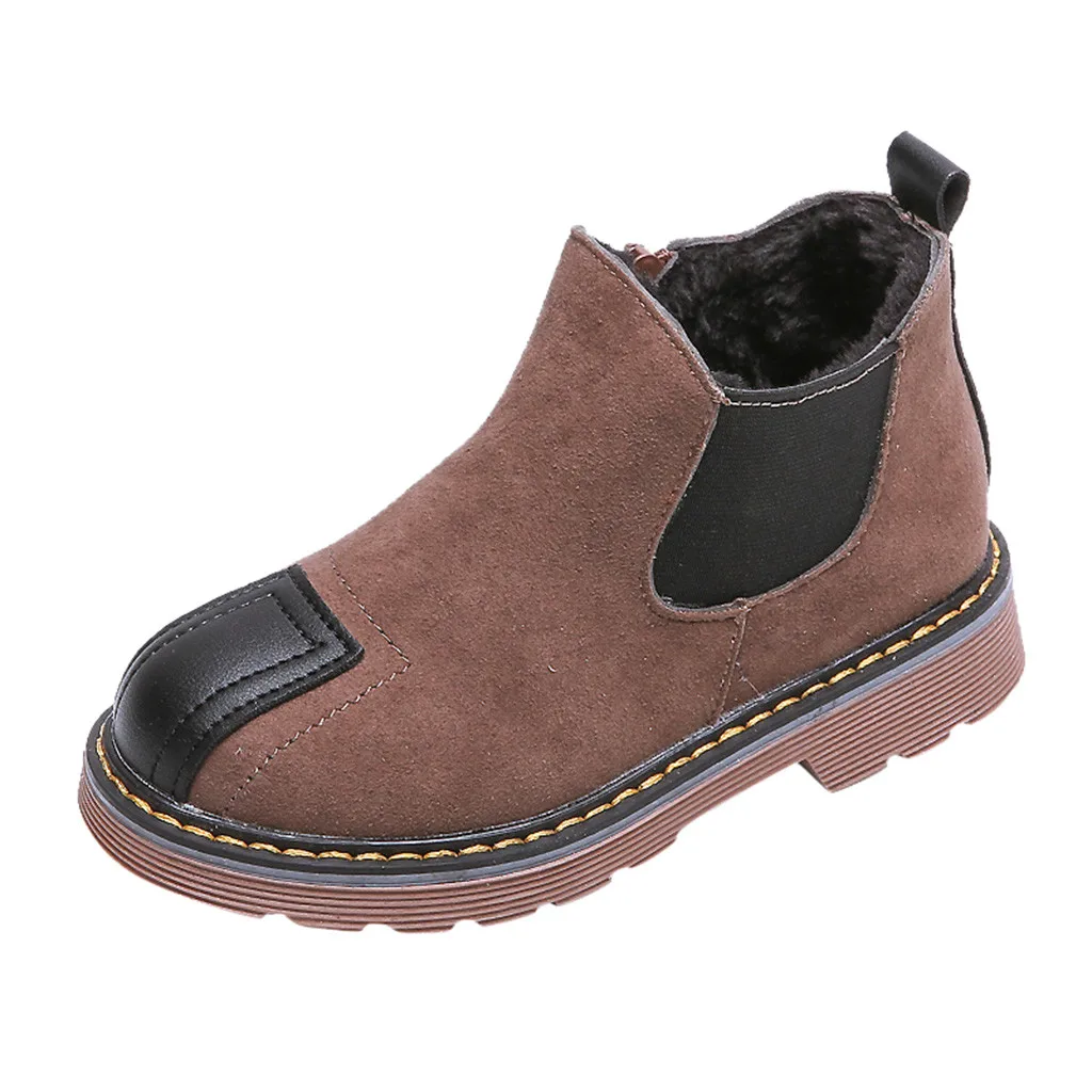 Fashion children's girls boys boots autumn and winter zipper leather ankle boots ankle warm and comfortable casual shoes
