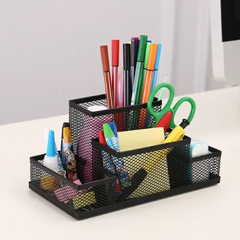 

Student Metal Mesh Desktop Pen Holder Multifunction Desk Office Storage Box Gifts Pencil Storage Box Kids Stationery Rack