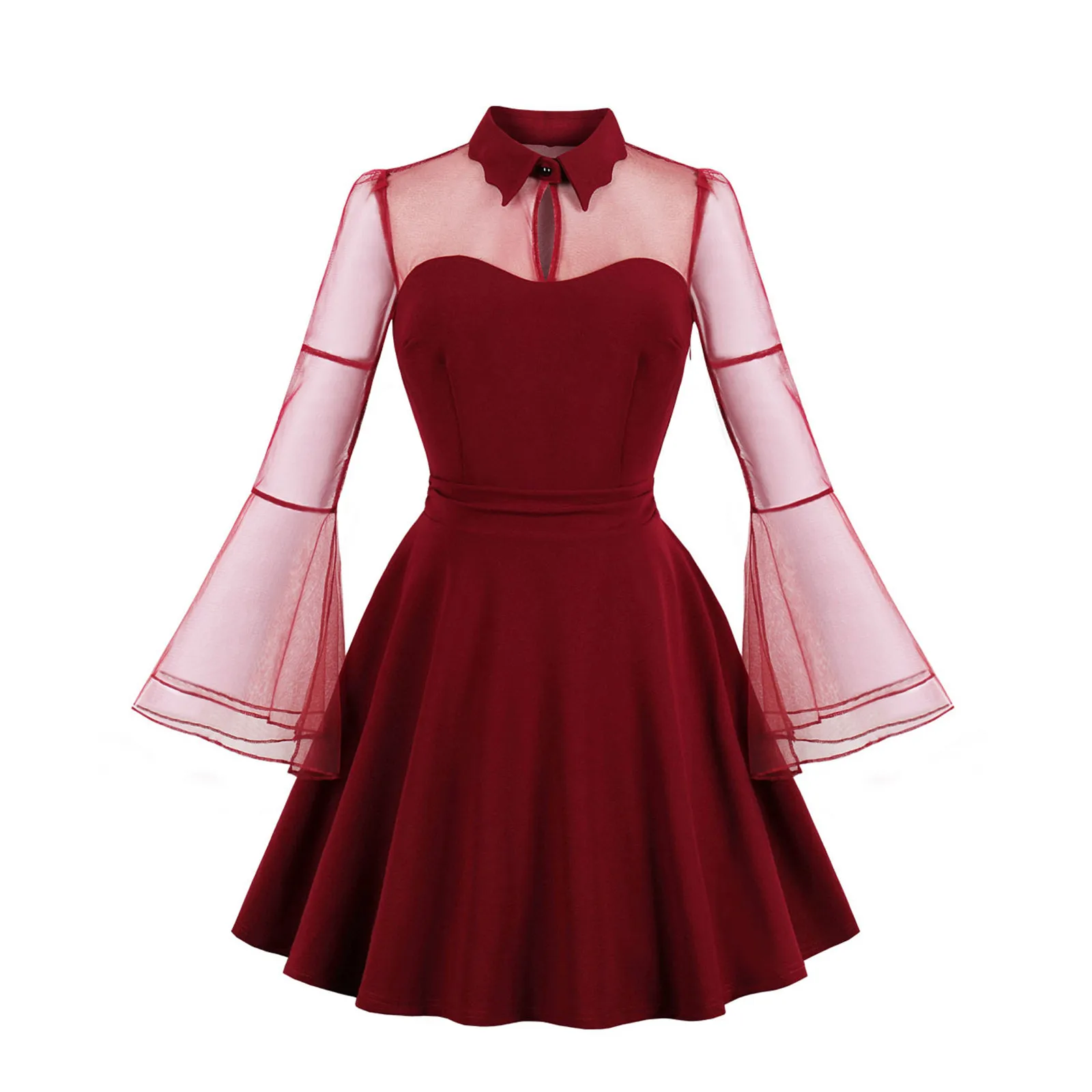 Medieval Vintage gothic Dresses Women Sexy Pure Color Long Sleeve Retro Dress Gothic Flare Sleeve Stitching Party Dress Vestido 2