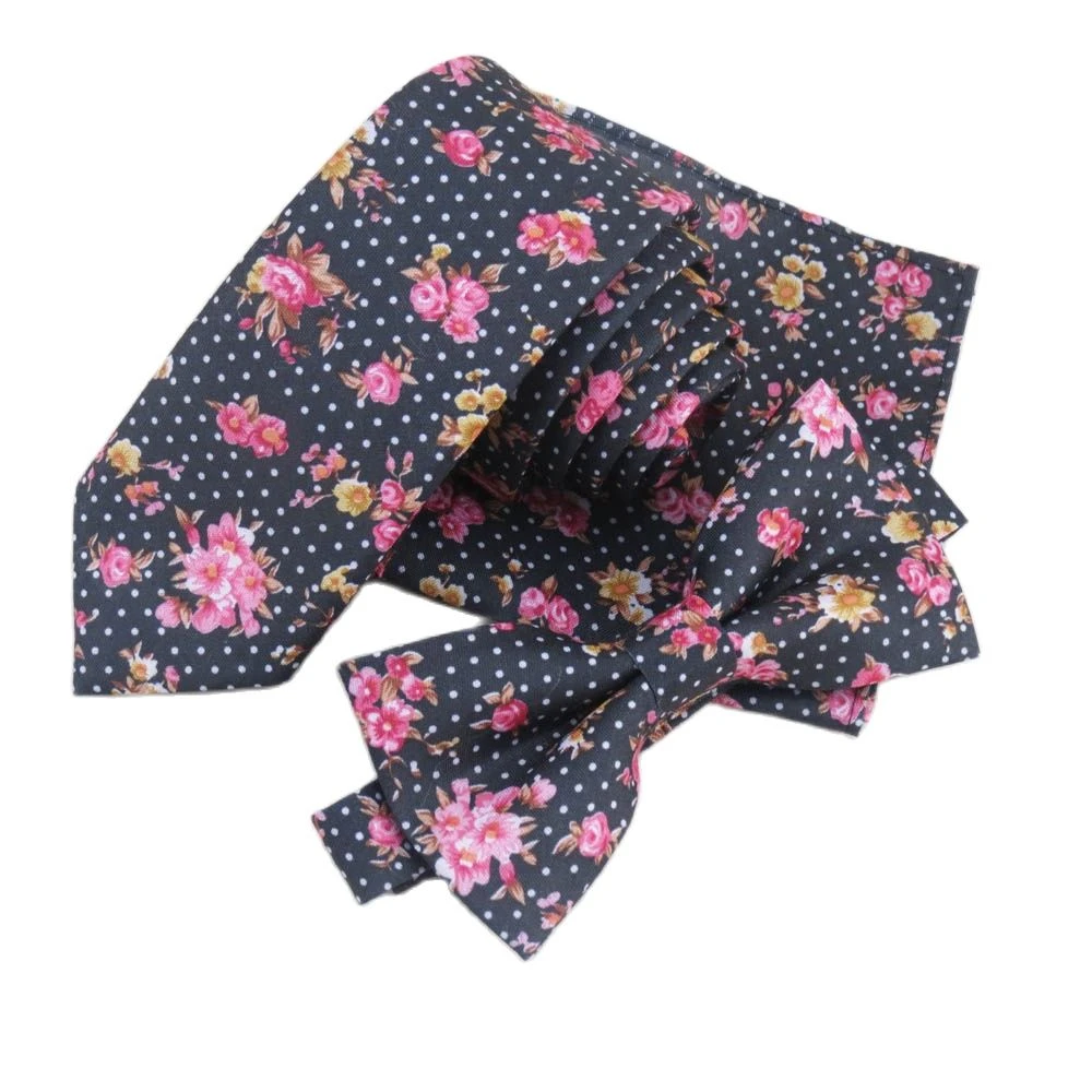 Black White Dot Small Broken Flower Necktie And Red Flower Design New Men S Fashion Fancy Narrow Tie Bowtie Necktie Set Neckties Mensnecktie Supplier Aliexpress