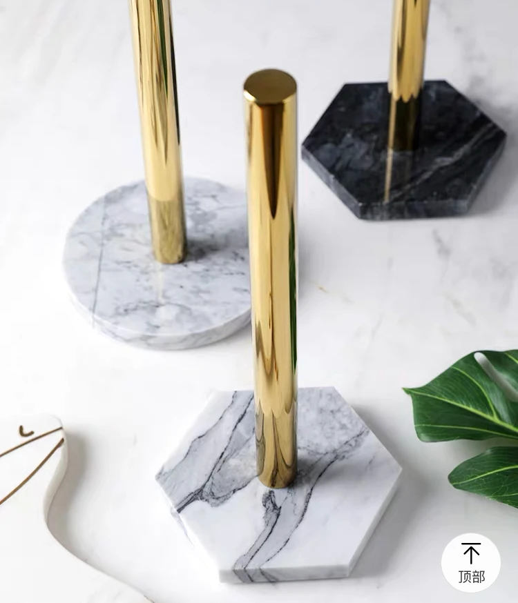 Kitchen Tissue Rack Natural Marble Paper Towel Gold Plated Holder Roll RackPaper Holders