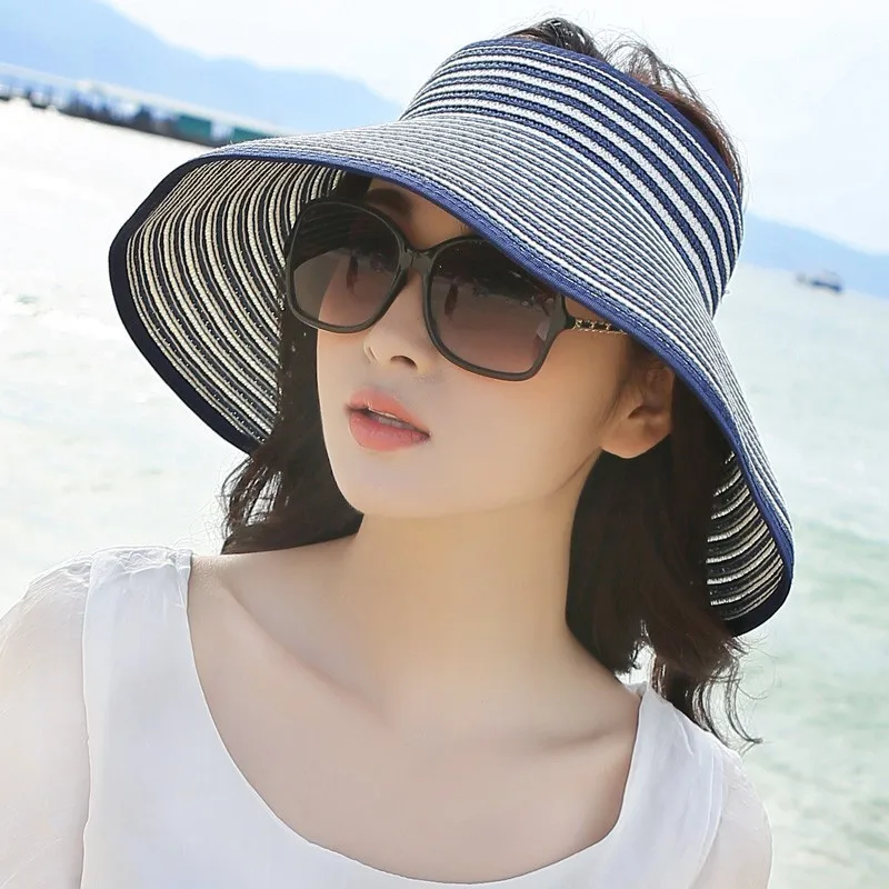 

Simple Spring Summer Visors Cap Foldable Wide Large Brim Sun Hat Beach Hats for Women Straw Hat Wholesale Chapeau