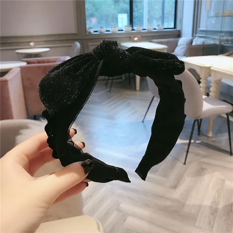 Korea Retro Palace Style Hair Band Velvet Flower Bow Wide Brimmed Headband Lace Head Buckle Hair Accessories for Women Hair Band - Цвет: Черный