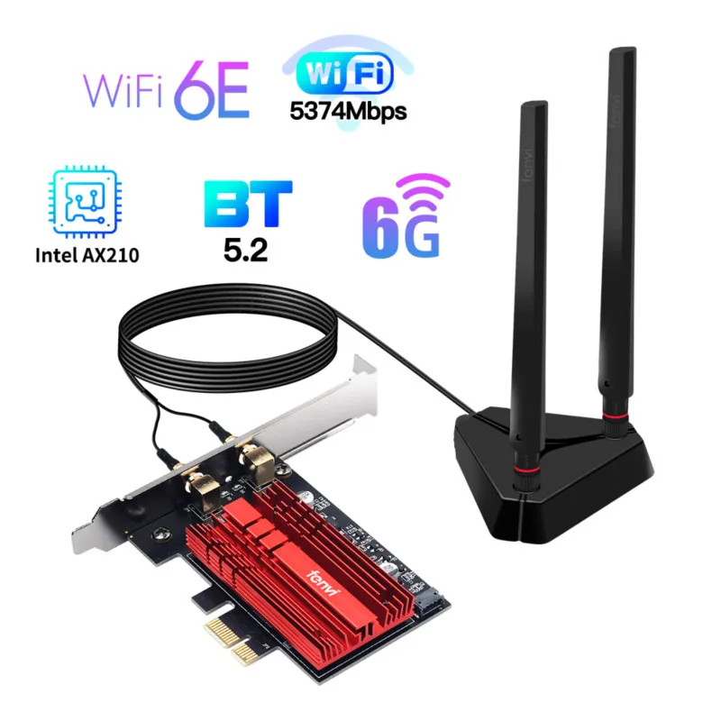 phone lan adapter Intel AX210NGW pcie wifi adapter 2.4G/5G/6GHz 802.11AX/AC Bluetooth 5.2 Wi-Fi 6E Wireless Network Wlan Card desktop Windows 10 wifi card for pc Network Cards