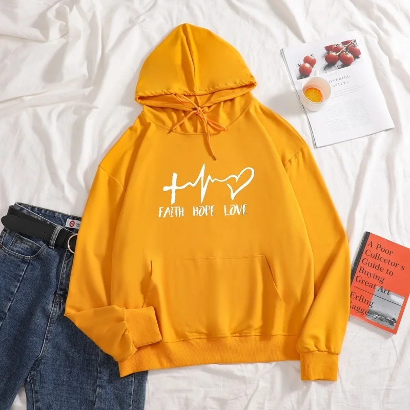 

New 2021 FAITH HOPE LOVE New Fashion Letter Print Hoodies Pure Color drawcord hoodies plus size Pullovers winter hoodies