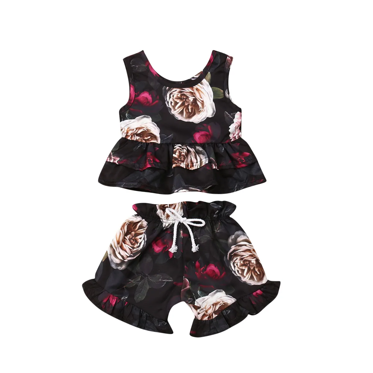 

Floral Kids Baby Girls Clothes Sets Sleeveless Ruffle Crop Tops Short Pants Outfit 0-4Years Summer Clothes