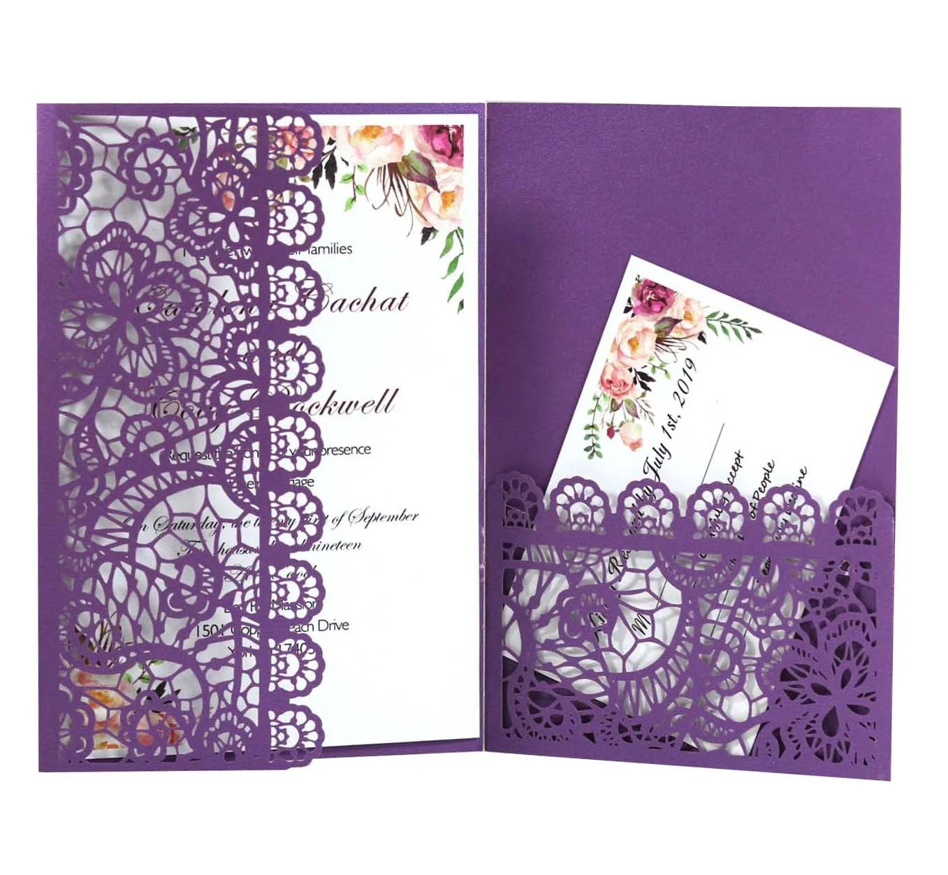 10pcs Laser Cut Wedding Invitation Lace Greeting Card Customization And RSVP Ribbon Party Supplies | Дом и сад