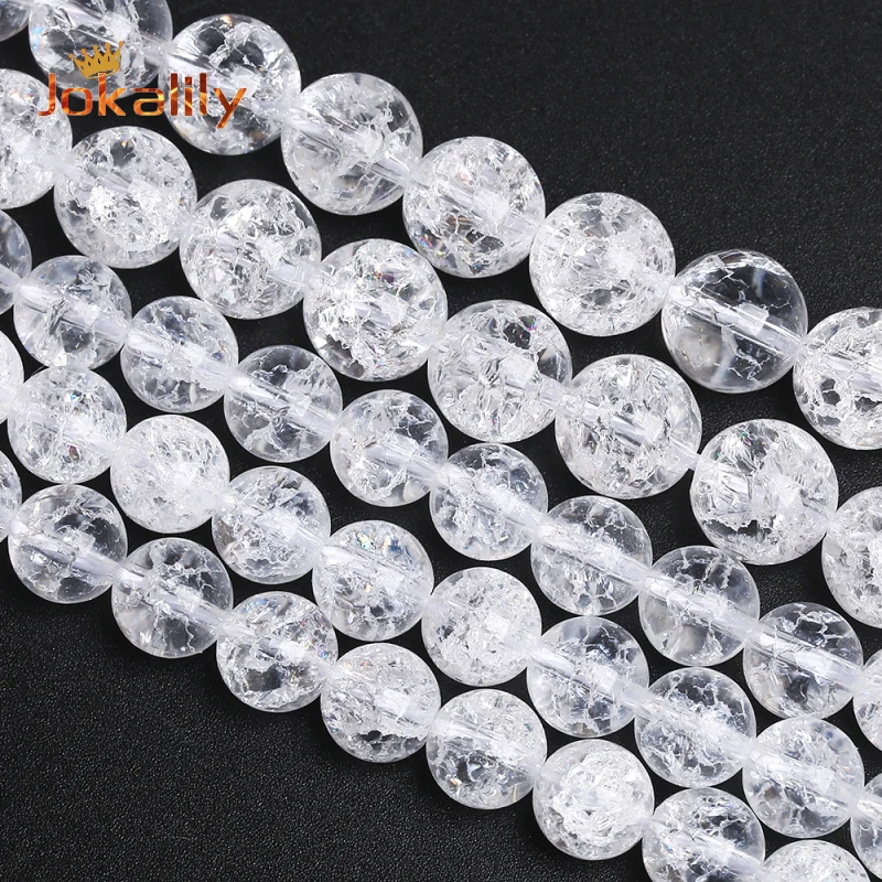 

Natural White Cracked Crystal Beads White Quartz Round Loose Stone Beads For Jewelry Making DIY Bracelet 4 6 8 10 12mm 15"strand