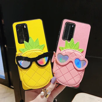 

Cute 3D Pineapple Zipper Wallet Purse Case For Huawei P40 P40 Pro P30 Mate 30 Pro Soft Silicone Back Phone Case Capa With Morror