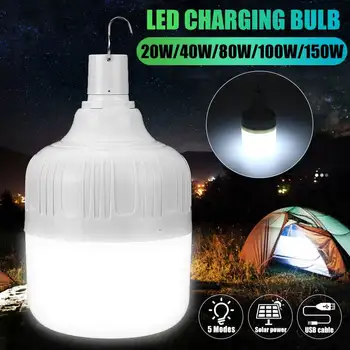 

20W/40W/80W/100W/150W Solar Charging Light Bulb with 5 light Modes 5V LED Bulb With USB Cable for Outdoor Camping Use