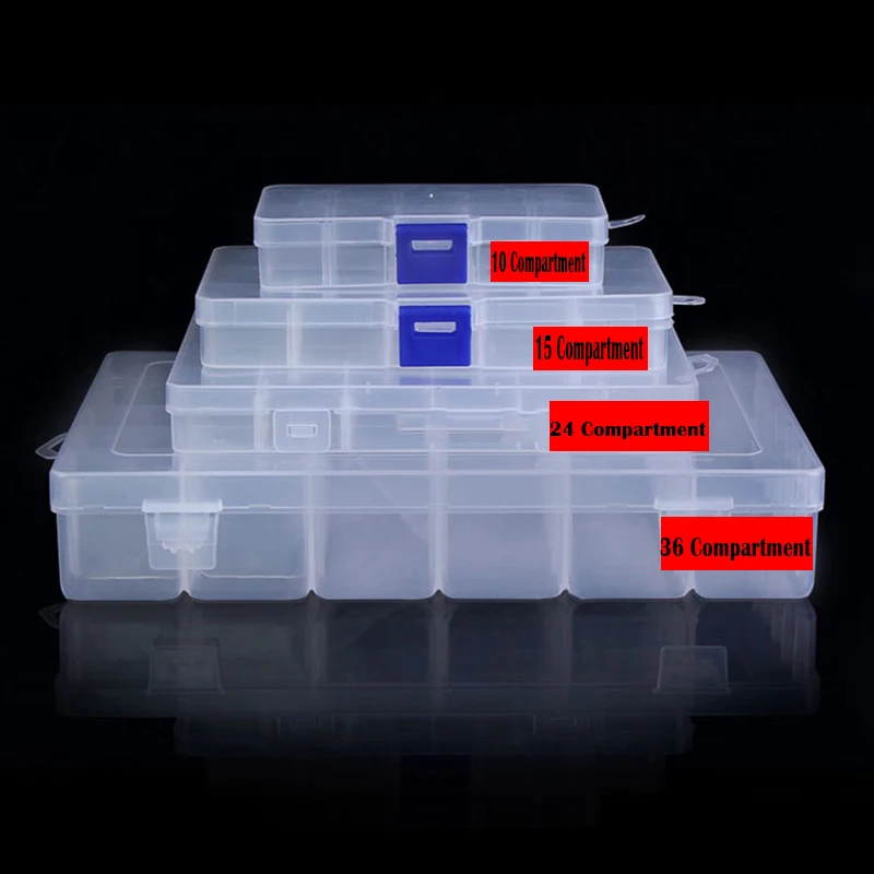

Adjustable 10-36 Grids Compartment Plastic Storage Box Jewelry Earring Bead Screw Holder Case Display Organizer Container