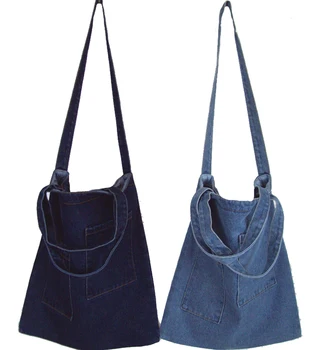 

5PCS / LOT Women Denim Shopping Bag Simple Men Women Messenger Bag Large Capacity Pure Color Casual bag Handbags