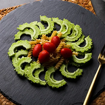 

20Cm New Western Round Natural Steak Plates Slate Dinner Plate Kitchen Dish Plate Bbq Dessert Cake Dishes Pizza Fruit Tray Stone