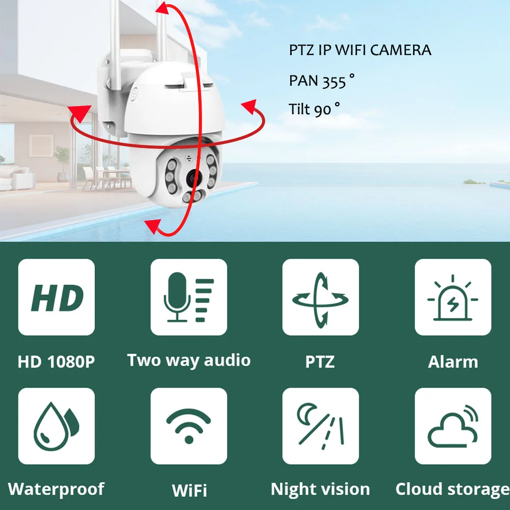  1080P IP Camera WiFi Wireless PTZ Speed Dome CCTV IR Onvif Camera Outdoor Security Surveillance Wat - 33028715434