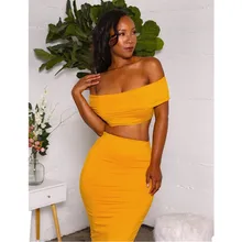 Aliexpress - Strapless Slash Neck Sexy Skirt and Cascading Crop Top Set for Women Matching Sets High Waist Long Womens Skirt Elegant Summer