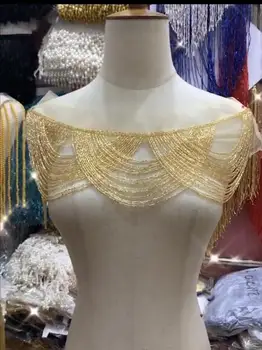 

special wedding embroidered crystal rhinestone collar necklace with tassels appliques L-9393 with fringe