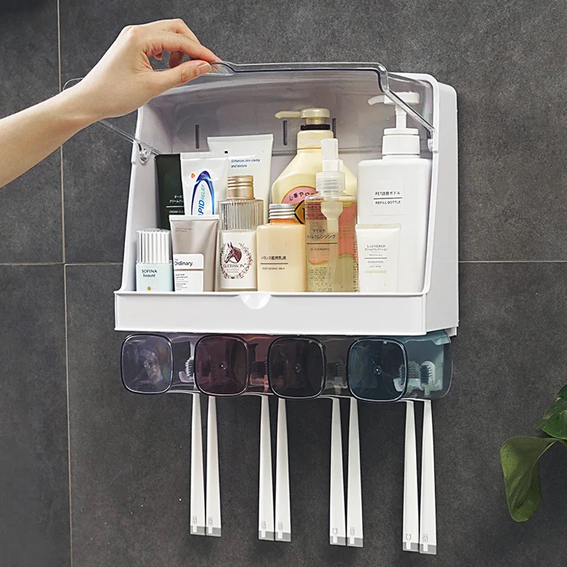 New Creative Bathroom Punch-free Toothbrush Rack Transparent Mouth Cup Set Bathroom Cosmetics Stora