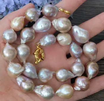 

12-15mm Natural Purple Nucleated Flameball Baroque Pearl Necklace