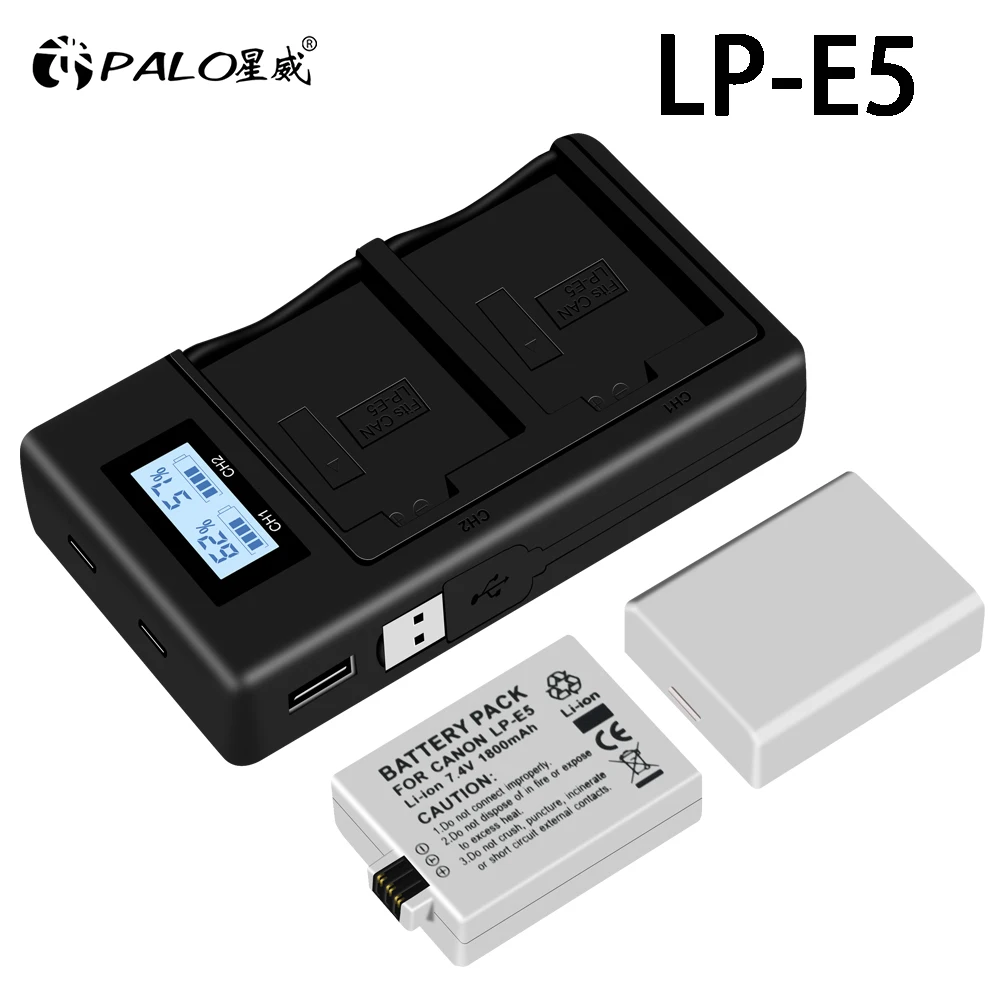 Batteria Palo 7.4V 1800Mah Lp-E5 Lpe5 Lp E5 Per Canon Eos Rebel Xs Rebel T1I Rebel Xsi 1000D 500D 450D L10