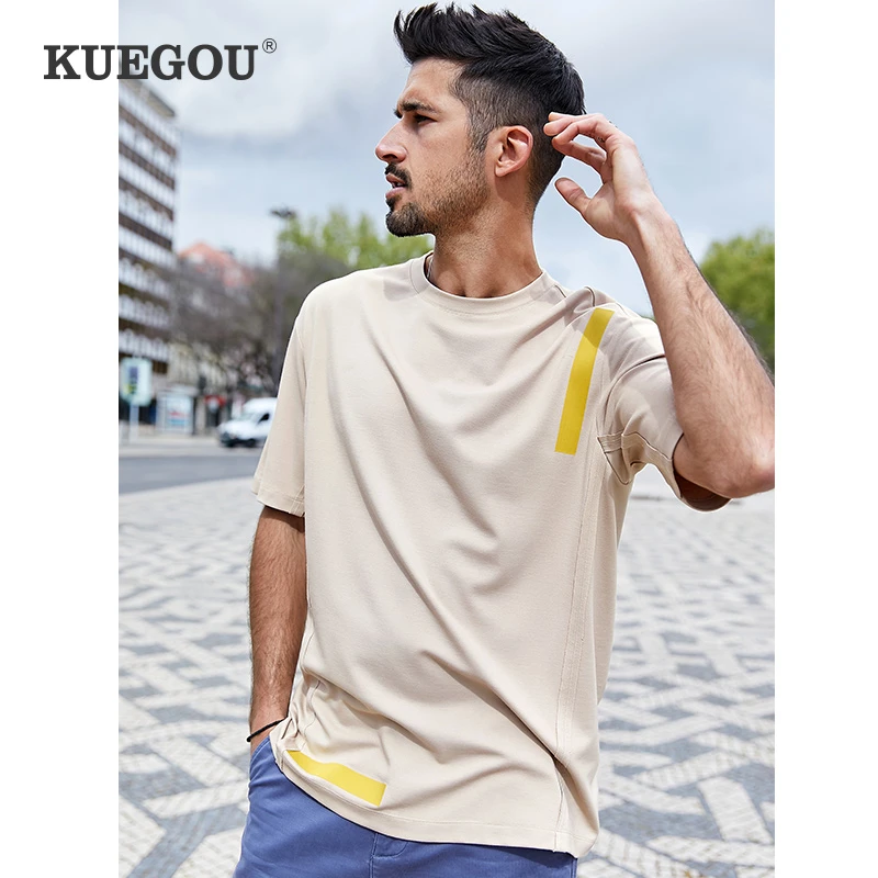 KUEGOU 2020 Summer Patchwork Plain T Shirt Men Tshirt Brand T-shirt Short Sleeve Tee Fashion Clothes Top Plus Size 26038 | Мужская