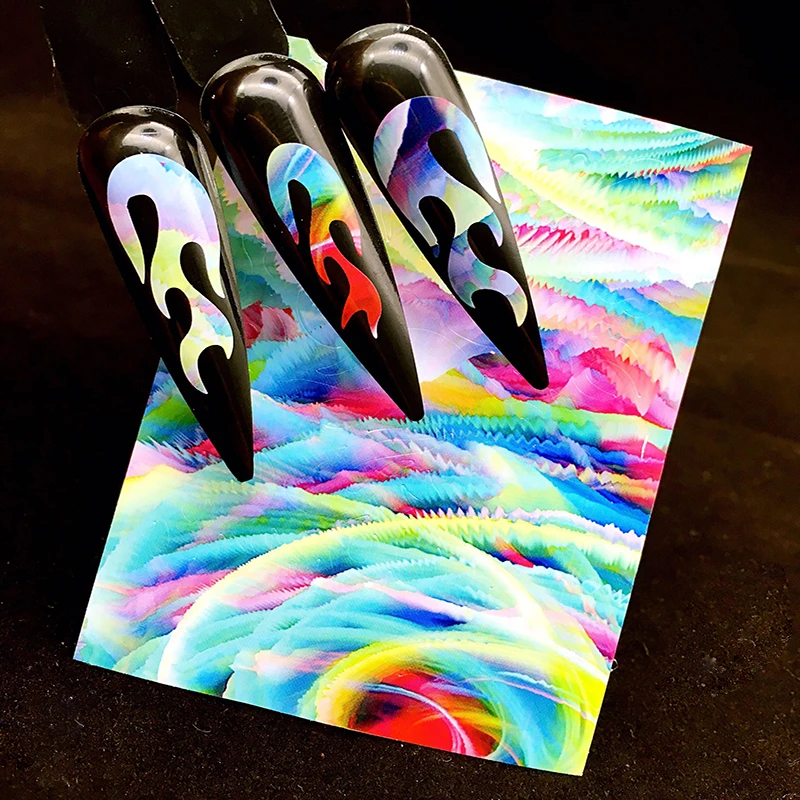 

Blueness Nail Sticker Self Adhesive Flame Nail Decals Manicure Flame 3d Nail stickers Holographic Nail Wraps JH756