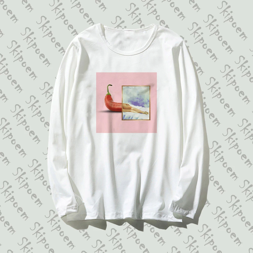 

New Fashion Long Sleeve T Shirt Chili Funny Abstract Art Funny Artwork Style Print 100% Cotton Top Tee Casual O Neck Streetwear
