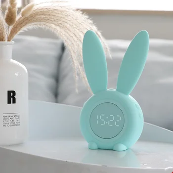 

Cute Rabbit Alarm Clock Multi-Function Temperature Display Charging Bedside Snooze Alarm Clock With Voice Control Night Light