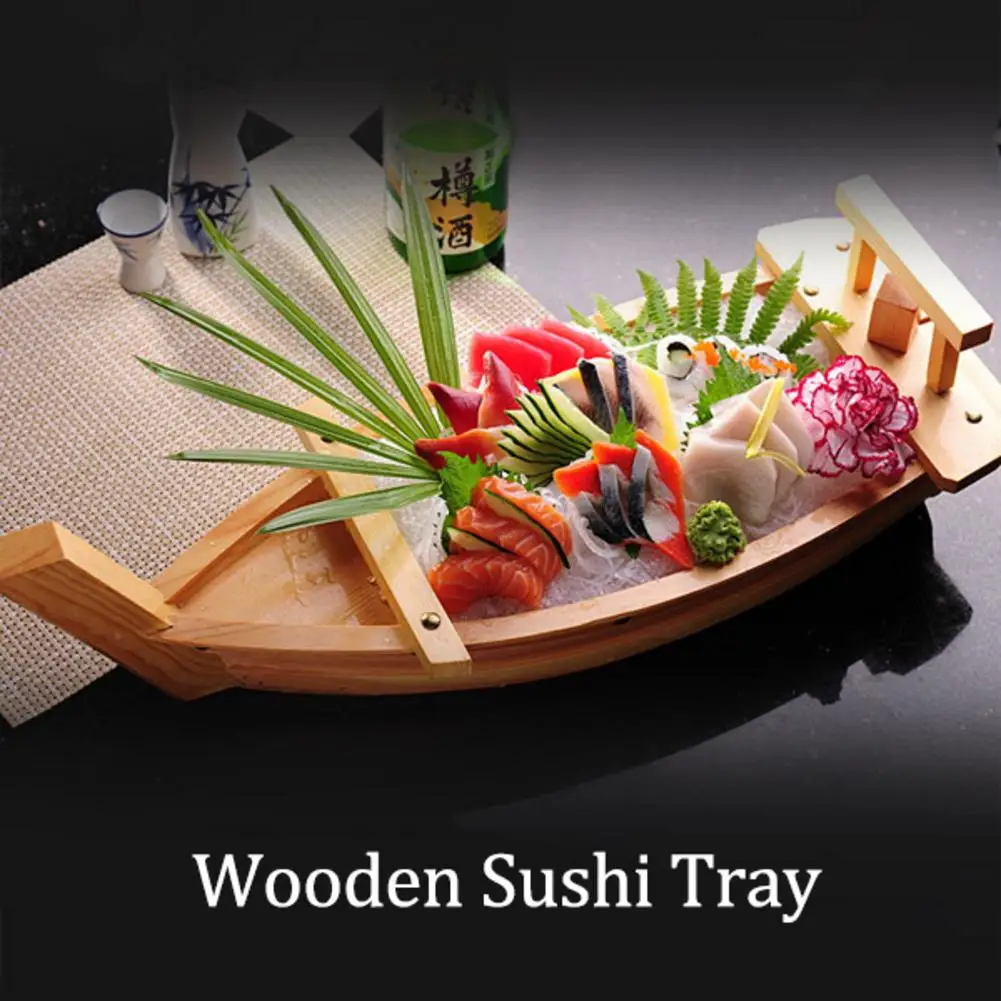 

Wooden Sushi Boat Plate Serving Tray Japan Sashimi Sushi Plate With Fishing Net Tray For Restaurant Or Home Use