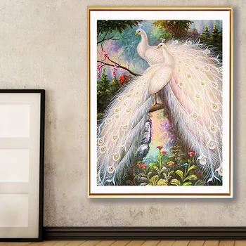 

DIY 5D Diamond Painting Full Square White Peacock Cross Stitch Diamond Embroidery Mosaic Picture of Rhinestones Decor Gift