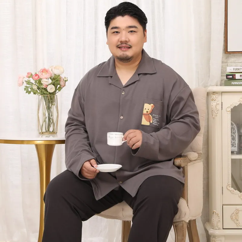 Free Shipping 2021 Men's New Autumn And Winter Cotton Lapel Pajamas Suit Fertilizer Plus Size 5Xl Home Wear Clothing cotton pjs