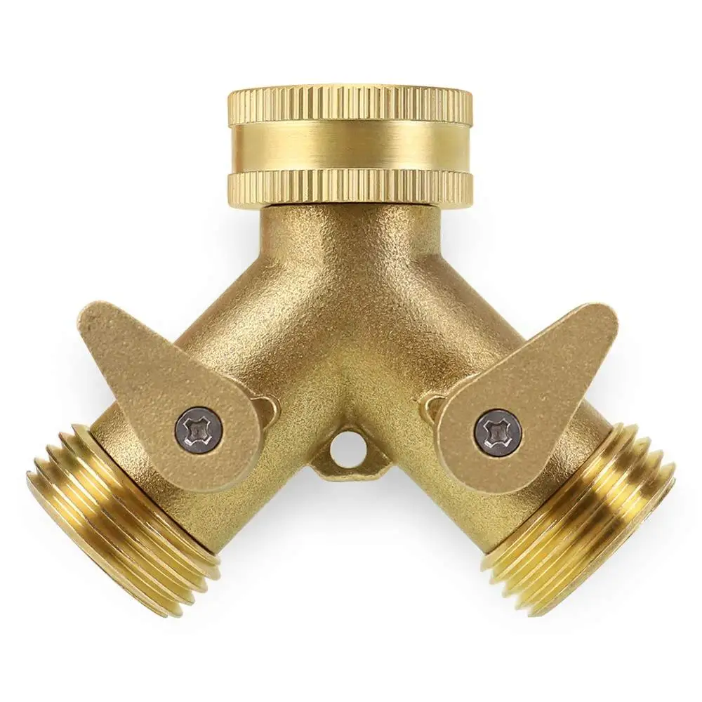 

Garden Drip Irrigation 2-Way Heavy Duty Brass Hose Splitter Garden Hose Connector with Comfort Grip-Hose Spigot Adapter 2 Valves