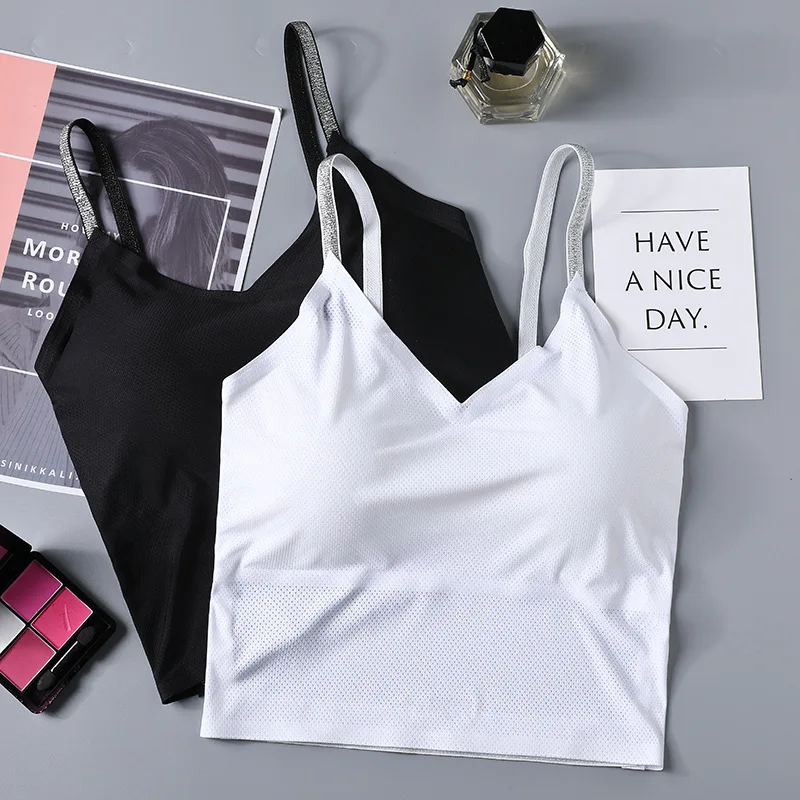 

Linbaiway Women Ice Silk Bra Crops Tops Female Bralette Push up Cross Strap Tube Top Femme Lingerie Seamless Sleeping Underwear