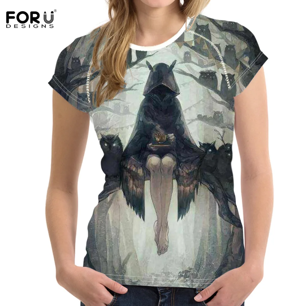 FORUDESIGNS/женские футболки с принтом сзади для девочек; летние футболки с короткими рукавами; топы для бодибилдинга; эластичная футболка для фитнеса