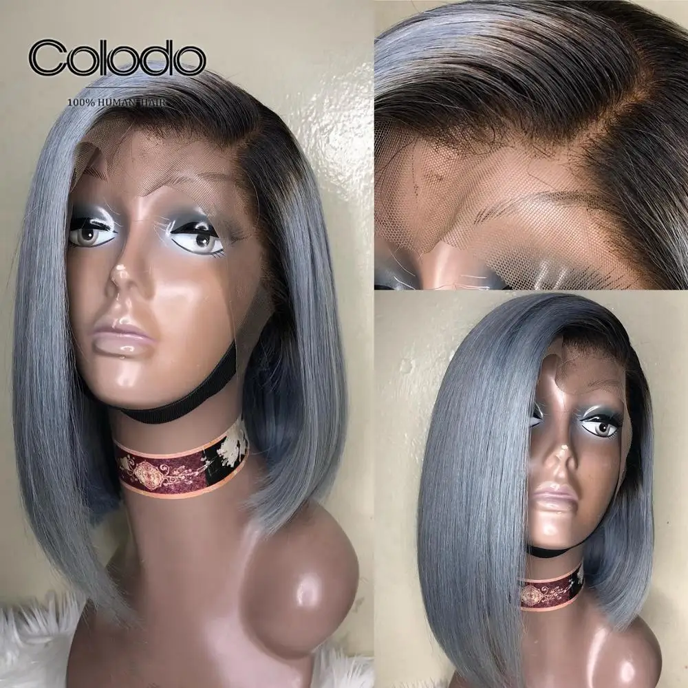 Ombre Grey 4/613 блонд Боб кружевные передние парики предварительно выщипанные Remy бразильские волосы с детскими волосами Колокольчик желтый цвет короткие человеческие волосы парик Оранжевый - Цвет волос: Ombre Grey