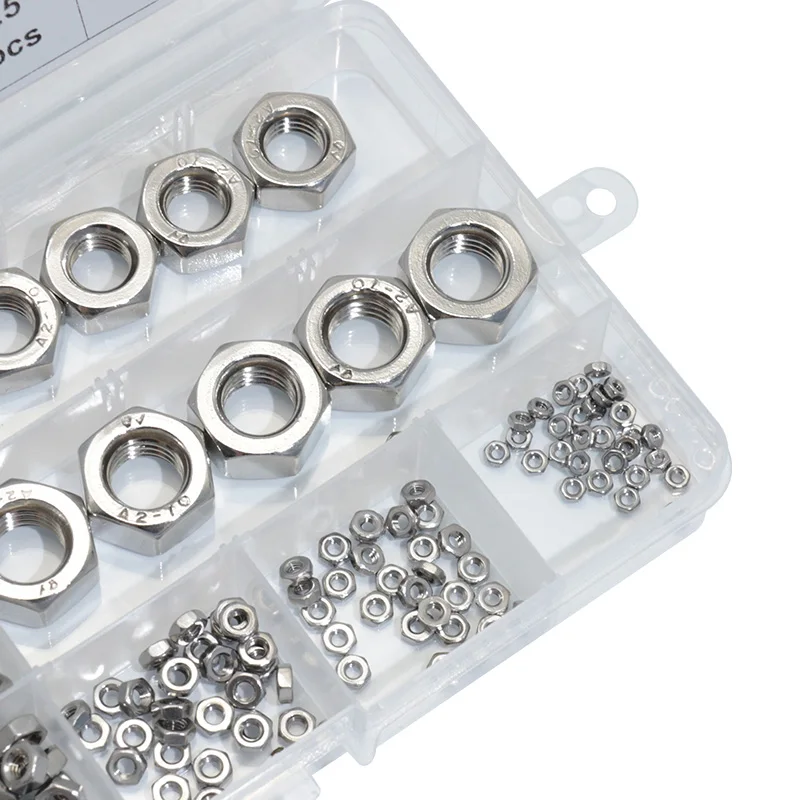120pcs Silver Hex Nuts+box M2 M2.5 M3 M4 M5 M6 Hexagon Lock Thread Assortment 