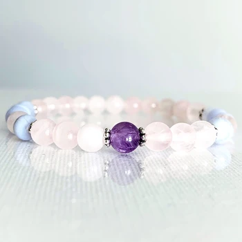 

Wholesale 6 mm Rose Quart z Girls Bracelet Blue Lace Agates Dainty Beaded Bracelet Healing Crystals Yoga Mala Jewelry