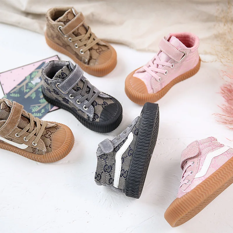 

New 2019 Winter Plus Velvet Warm Children's Canvas Shoes Boy's and Girl's Shoes Hook and Loop Plus Cotton High Board Shoes