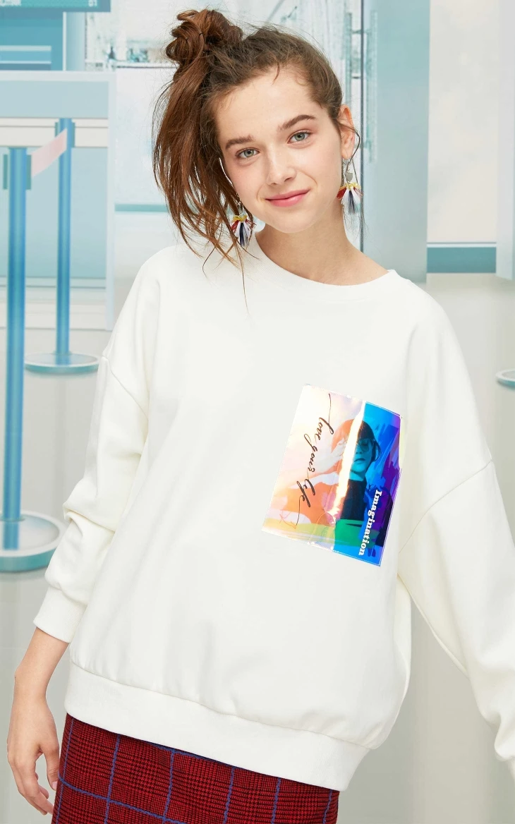 Vero Moda Ins Стиль Женская свободная посадка Лазерная ПВХ Толстовка | 319433504