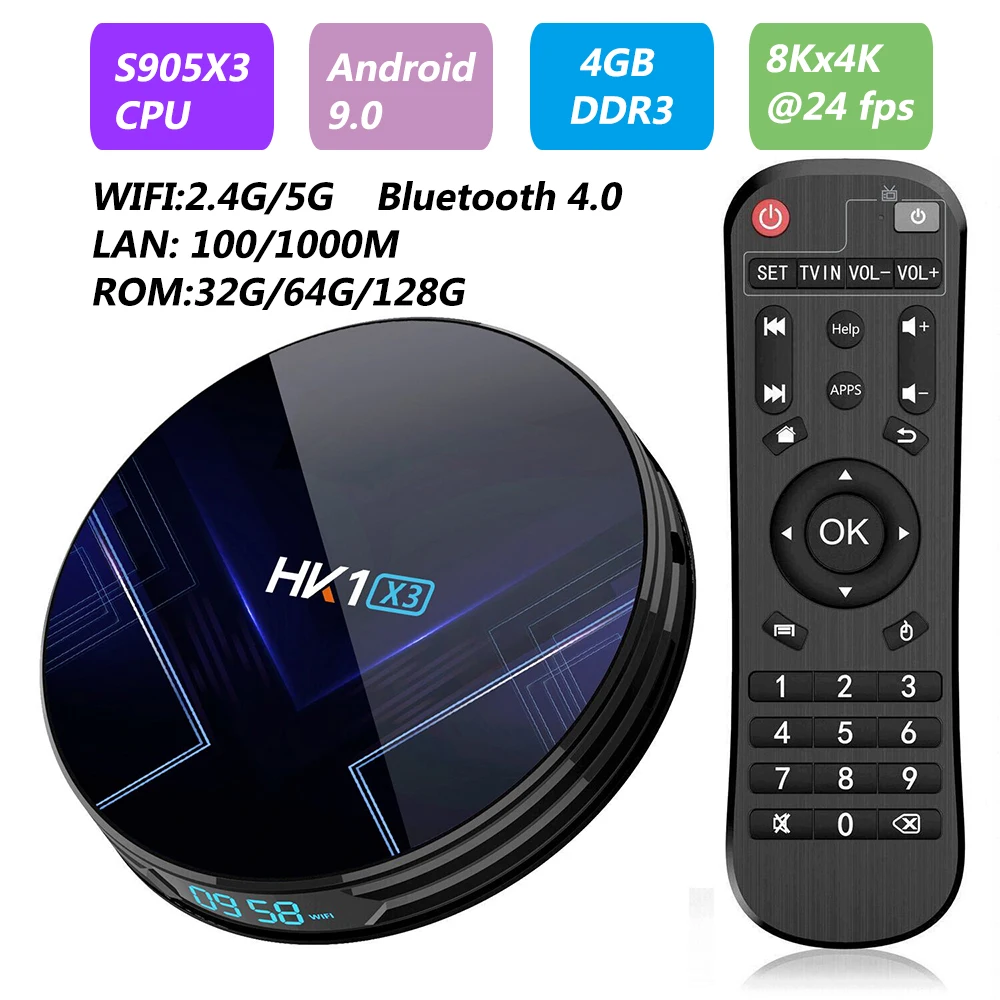 HK1 X3 Smart Tv Box Android 9 0 4G 64Gb Tvbox Amlogic S905X3 BT4.0 LAN1000M телеприставка | Электроника