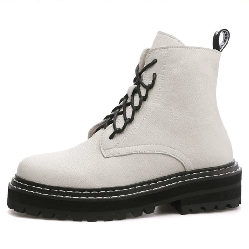 White Boots Female Women Shoes 2020 Autumn British Wind Genuine Leather Boots Thick Short Boots Women Motorcycle Martin Shoes