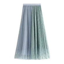 Осенняя Женская плиссированная юбка с высокой талией, корейское издание, женское Новое Сетчатое кружевное в стиле пэчворк юбка феи, милая Тюлевая юбка трапециевидной формы для девочек
