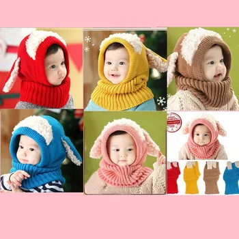 

Cute Winter Baby Kids Girls Boys Warm Woolen Coif Hood Scarf Caps Hats Baby Hat Infant Toddler Knitted Caps for Children scarf
