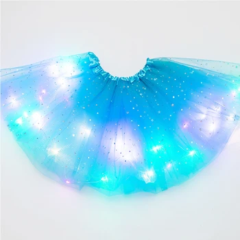 

Stars Sequins Colorful Gauze Waist Elasticity Short Skirts Girls Ballet Tutu For Baby Glowing Performance Hula Dance Costume