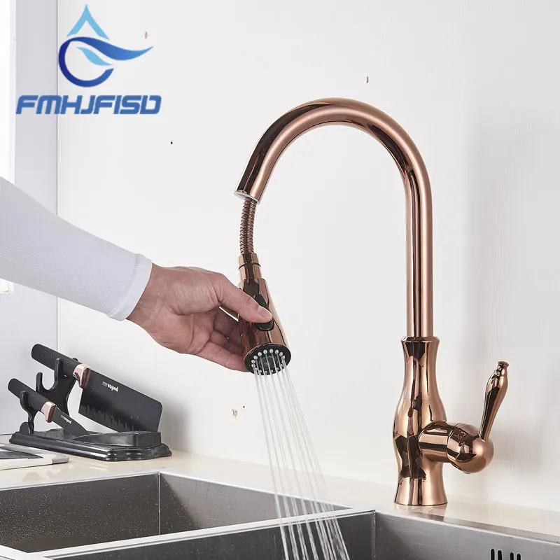 Rose Gold Kitchen Faucets Pull Out Sink Mixer Tap Single Lever Water Crane For 360 Rotation | Обустройство дома