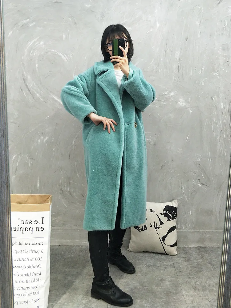 Зимнее Новое плюшевое пальто из искусственного меха длинное пальто женская верхняя одежда утепленное пальто из меха ягненка - Цвет: green