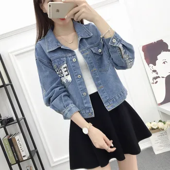 

Women In The Spring and Autumn Short Loose Korean Version of The BF Jacket Wild Lady Jeans Denim Jacket